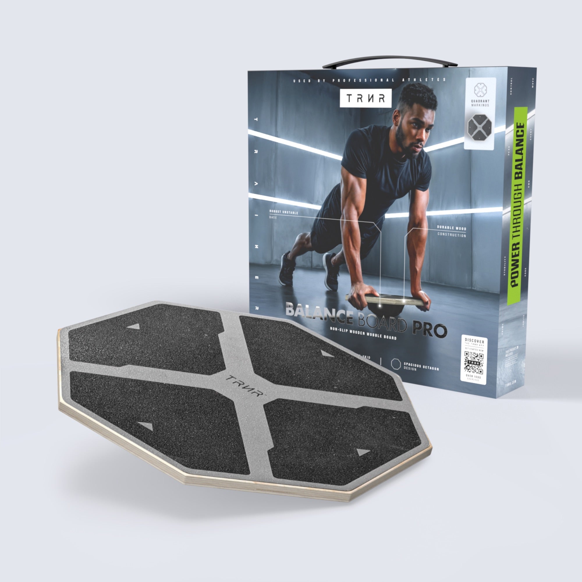 TRNR Balance Board Pro and Packaging - Wooden Wobble Board for Core Strength