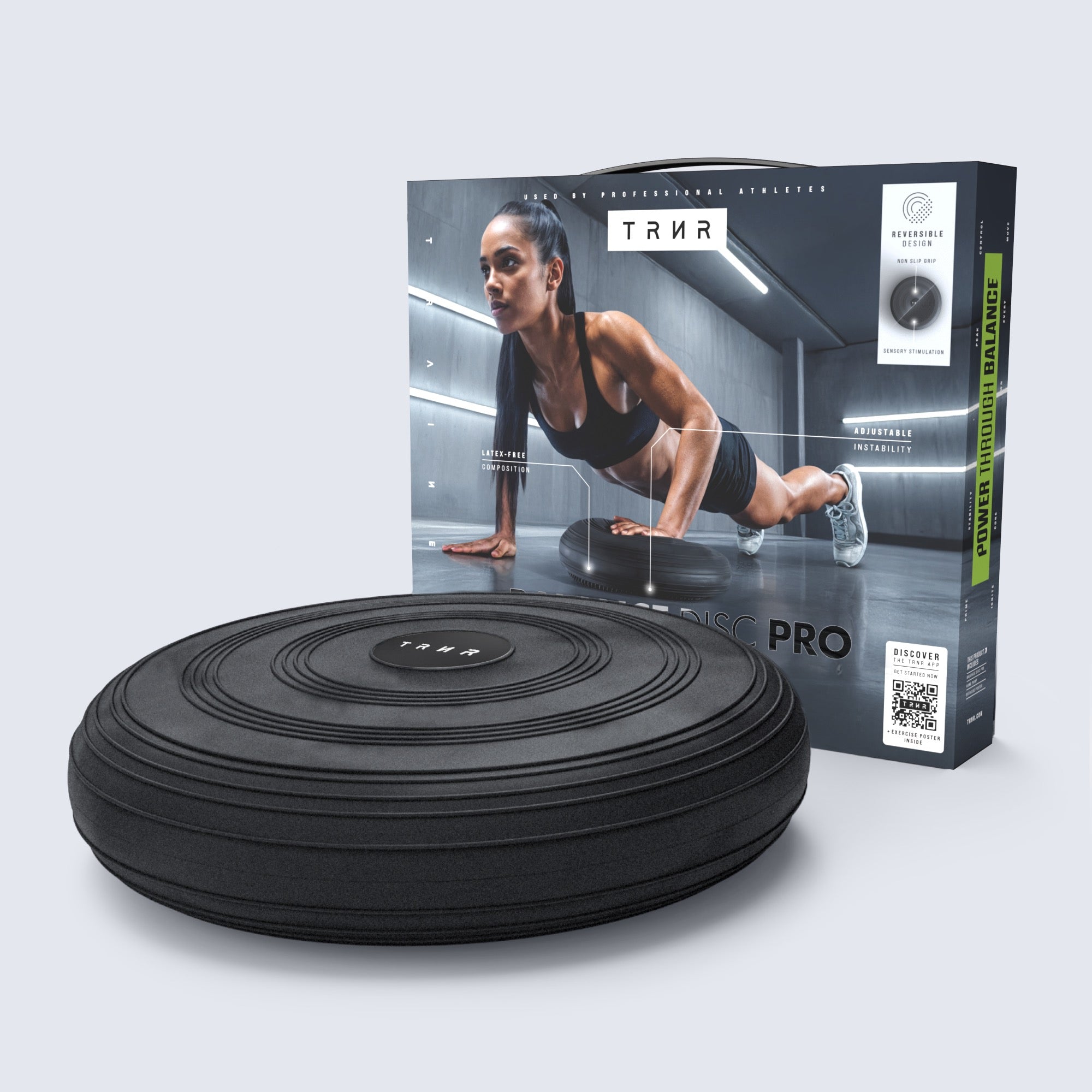 TRNR Balance Disc Pro and Packaging | Core Strength & Balance Gear | Inflatable Air Cushion for Instability Training