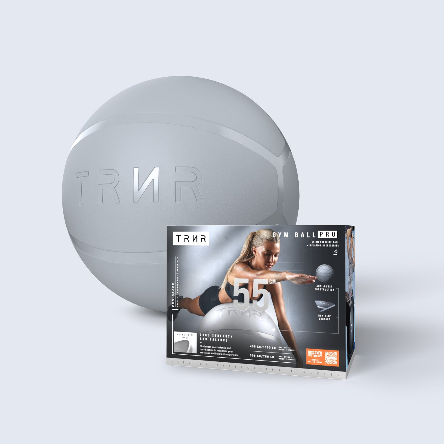 TRNR Gym Ball Pro 55 cm Light Grey& Packaging