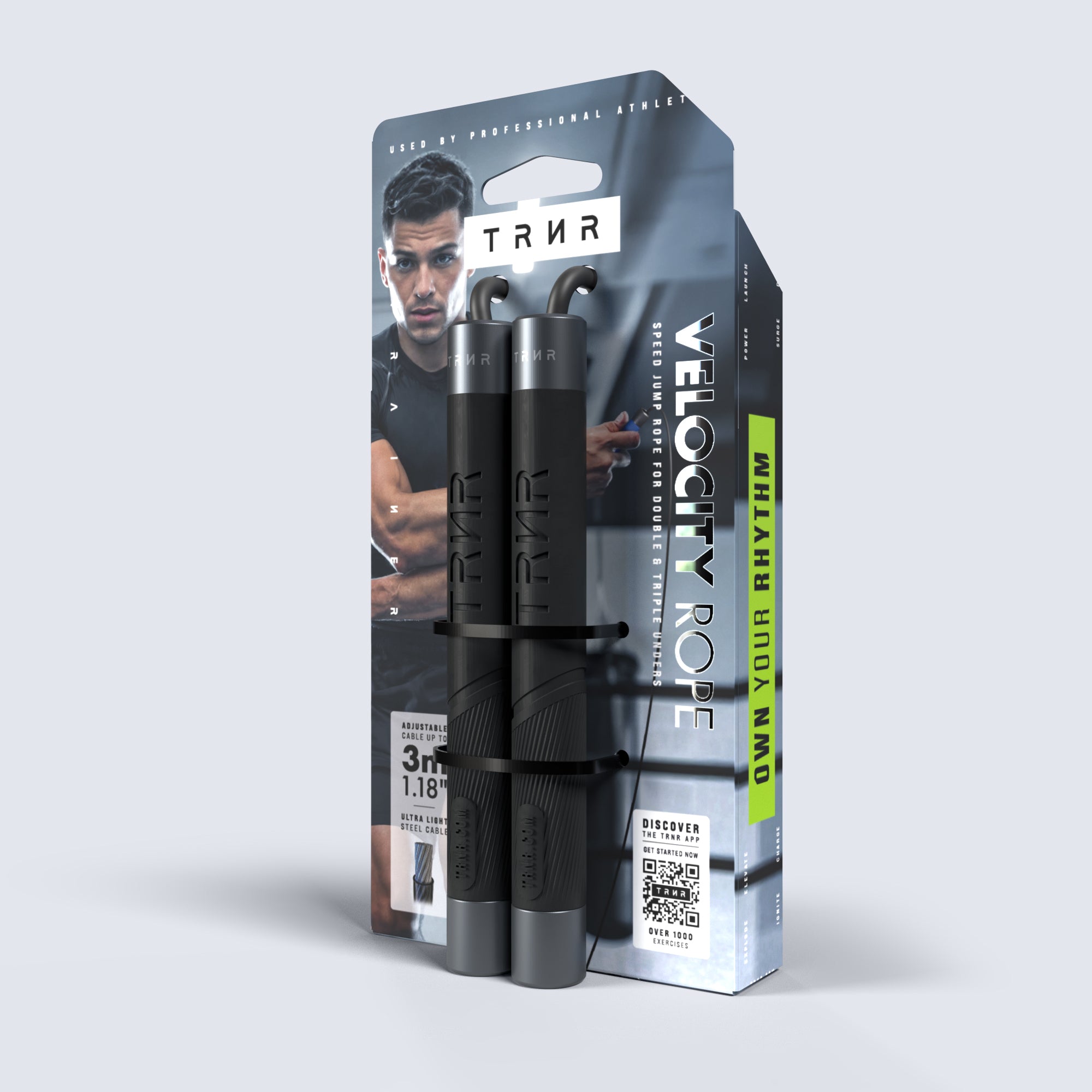 TRNR Velocity Rope in Black With Packaging | Speed Jump Rope for Double & Triple Unders | Adjustable 3m Lightweight Cable