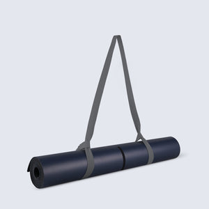 Rolled-up TRNR Fusion Mat in Midnight Blue Colour and 4 mm Thickness | Featuring Grey Carry Strap