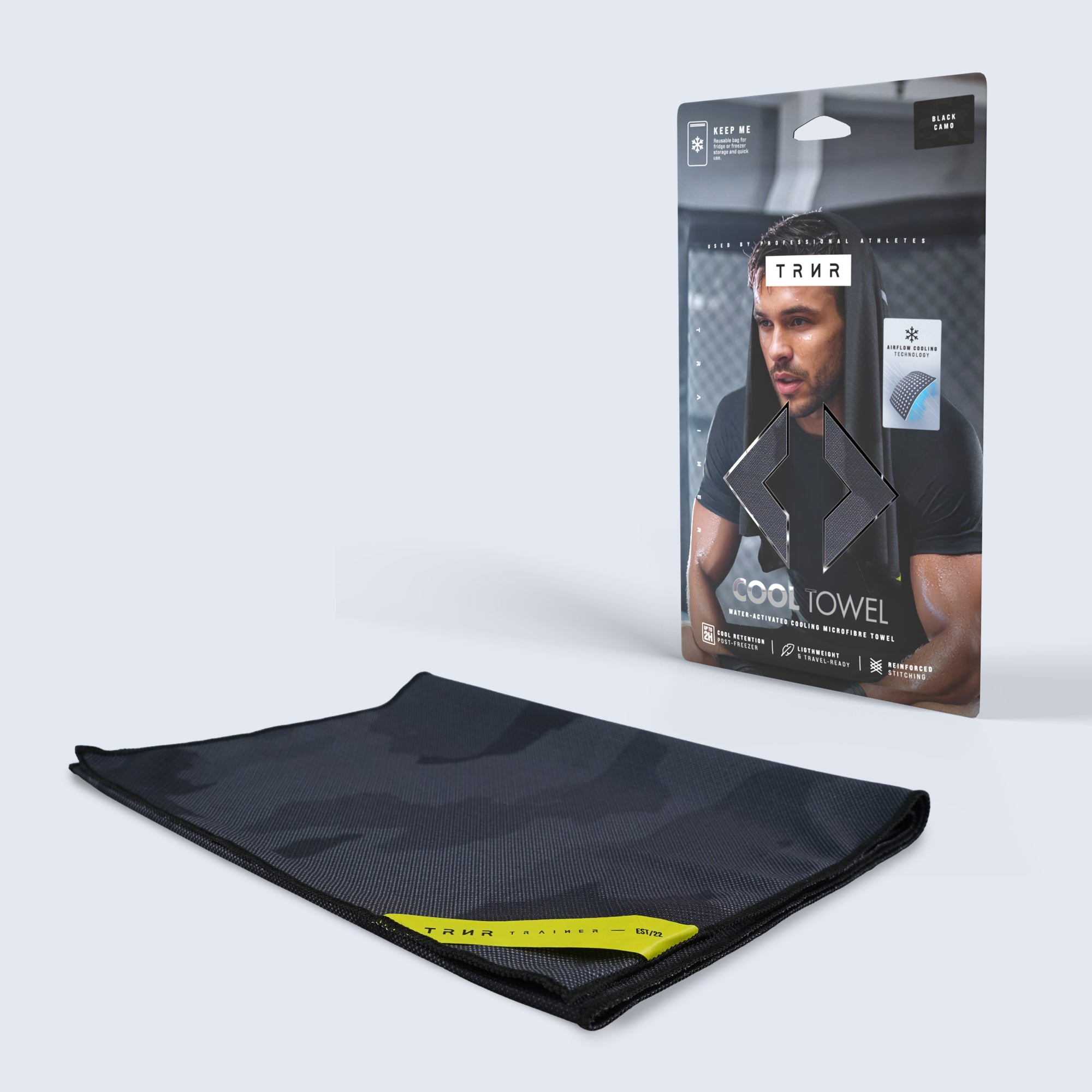 TRNR Cool Towel Black Camo | Cooling Towel with its packaging