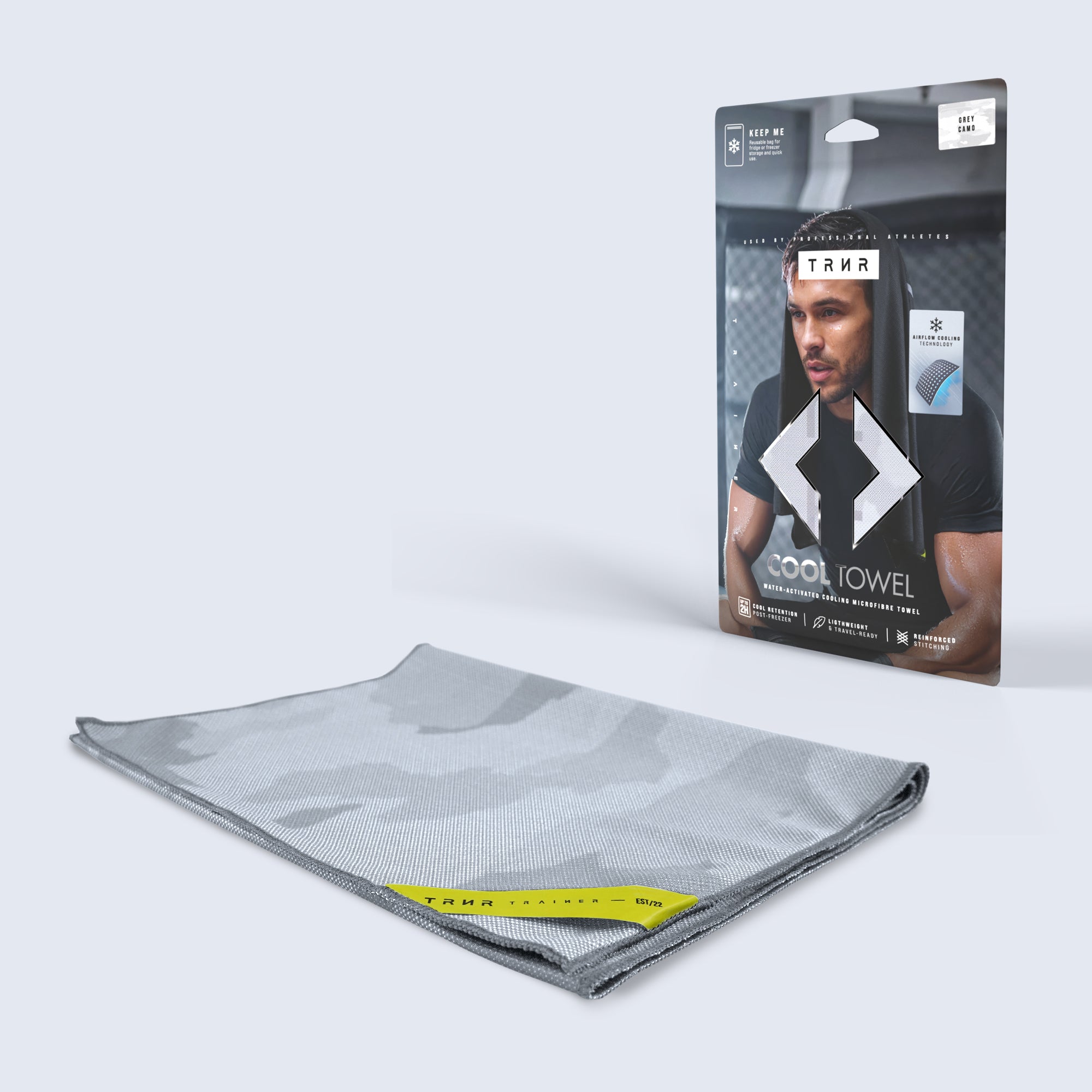TRNR Cool Towel | Light Grey Camo Cooling Towel with Packaging