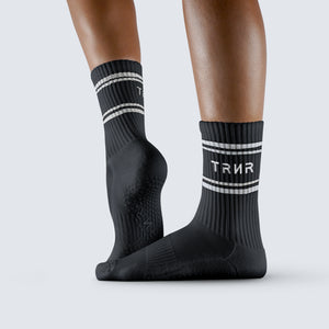 TRNR Crew Grip Socks - Black with White Pinstripes | Featuring TRNR Logo