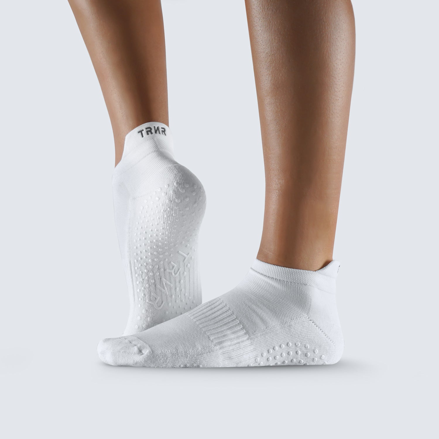 TRNR Ankle Grip Socks - White | Yoga, Barre and Pilates Socks with Bottom Grippers