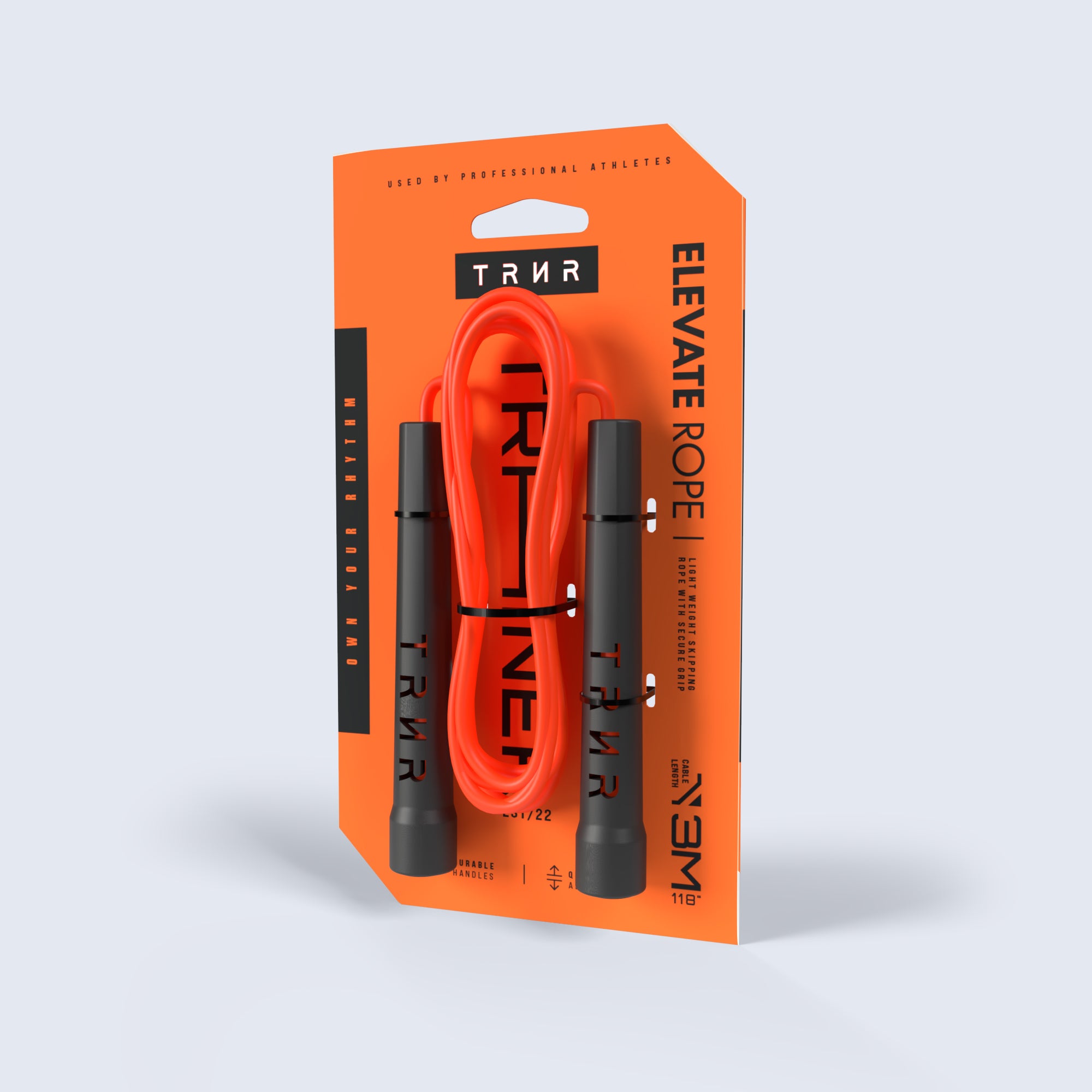 Orange Packaging of the TRNR Elevate Rope | Skipping Rope with Neon Orange Rope and Black Slim-Profile Handles