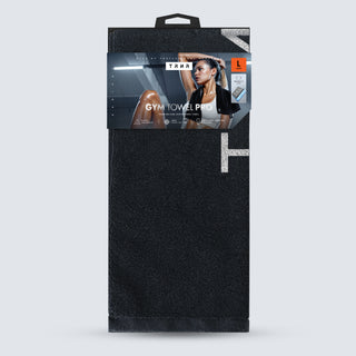 TRNR Gym Towel Pro Large in Black and Light Grey & Packaging | Fully Reversible, Premium Terry Cotton Fabrication | Featuring Magnetic Zone for Easy Hanging