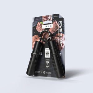 TRNR Elite Grip Strengthener | Power Grip Pro 150LB in black featuring packaging