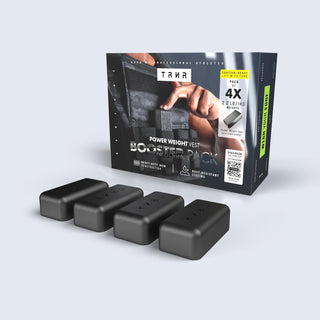 TRNR Power Weight Vest Booster Pack (4x 1kg weight bars) with packaging on a light gray background