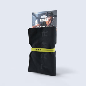TRNR  Quick-Dry Towel in Black and Lime with its packaging