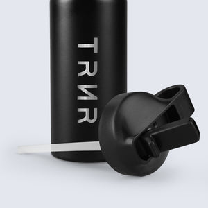 TRNR Sports  Bottle 946 ml capacity (Black) |  Lid Photo Featuring Easy-Grip Handle, Flip Spout and Straw