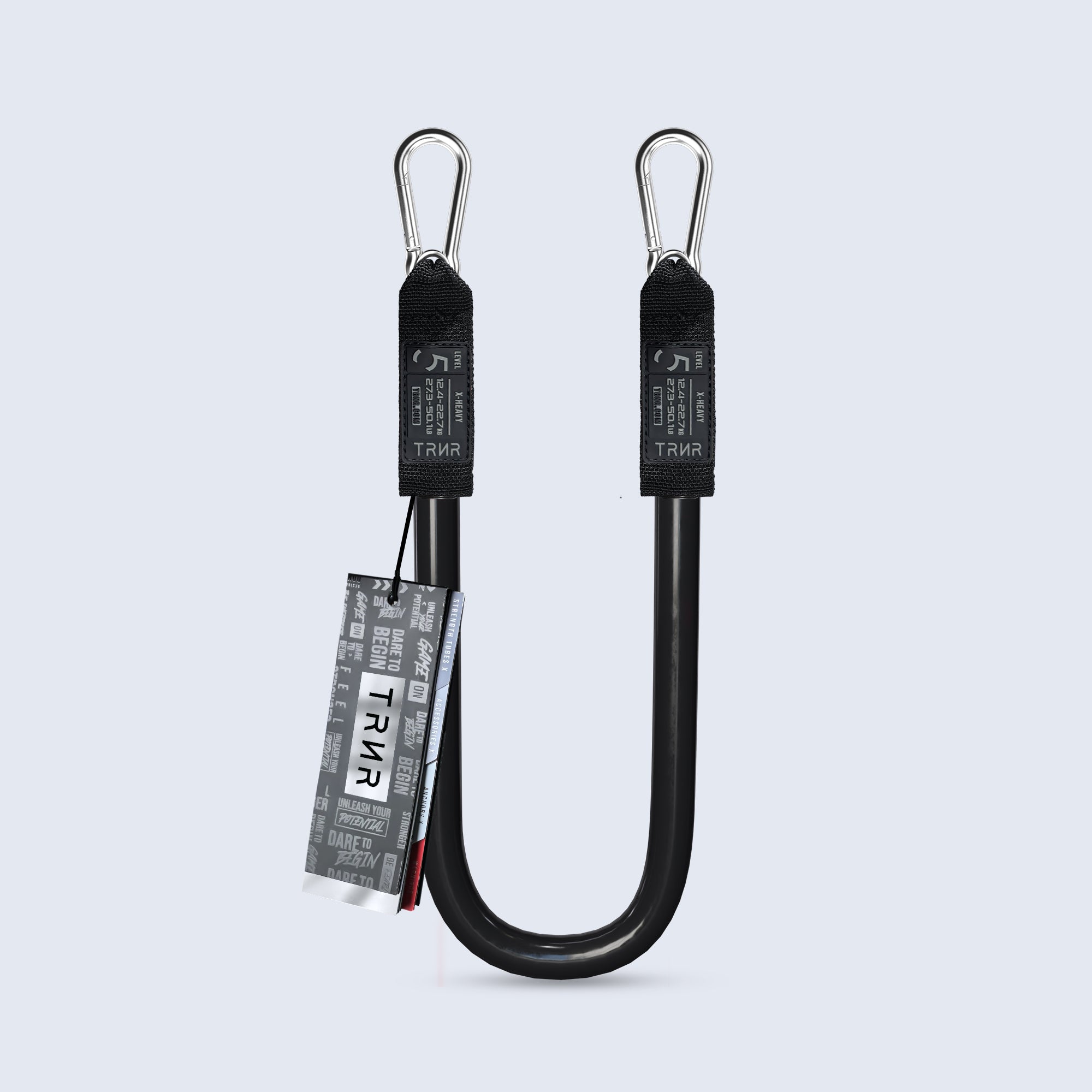 TRNR Stackable Short Resistance Tube with Metal Clip Ends on a Light Grey Background