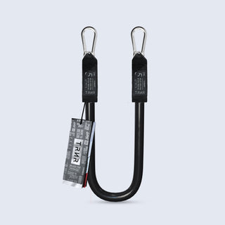 TRNR Stackable Short Resistance Tube with Metal Clip Ends on a Light Grey Background