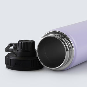 Close-Up Shot of the TRNR Studio Bottle (Lilac) 710 ml | Opened Lid | Featuring Stainless Steel Double Insulation