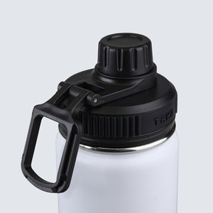 TRNR Studio Bottle 710 ml capacity (White) |  Lid Photo Featuring Easy-Grip Handle and Screw Top