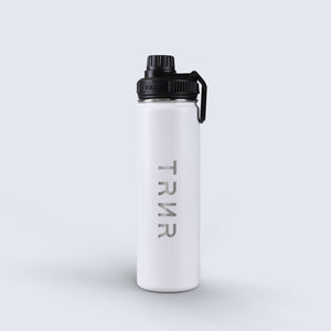 TRNR Studio Bottle (White) in 710 ml capacity | Product Overview Featuring TRNR Logo and Screw Lid with Handle