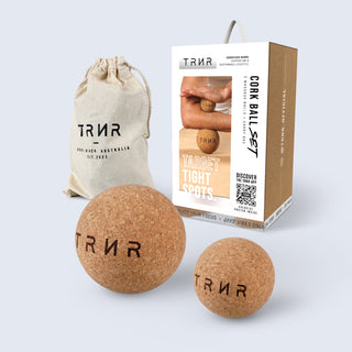 TRNR Cork Balls Set (Small & Medium Size) Alongside Carry Bag & Packaging