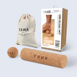 TRNR Cork Release Set Alongside Carry Bag & Packaging (Cork Trigger Ball + Cork Roller)