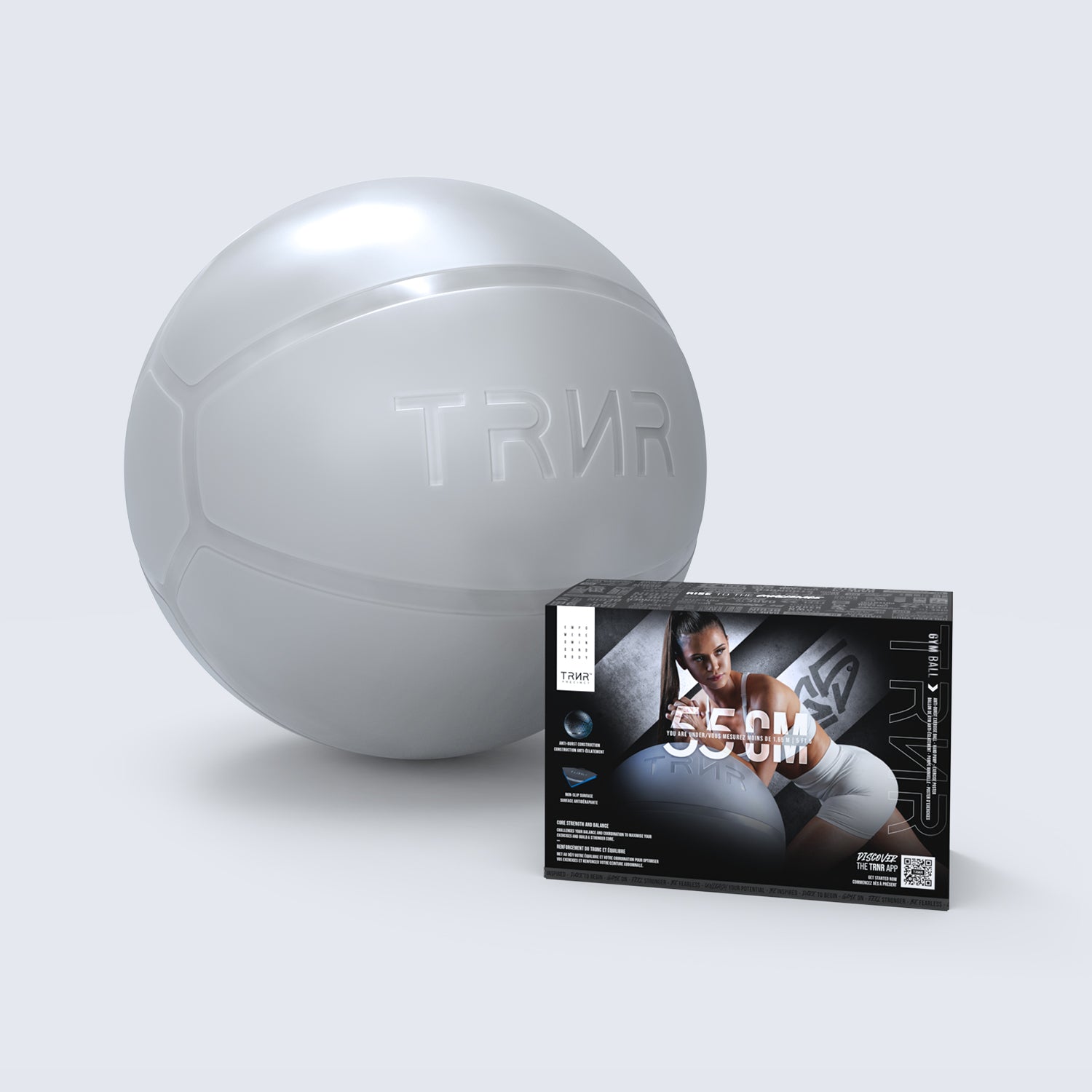 TRNR Gym Ball 55 cm & Packaging | Light Grey Colour